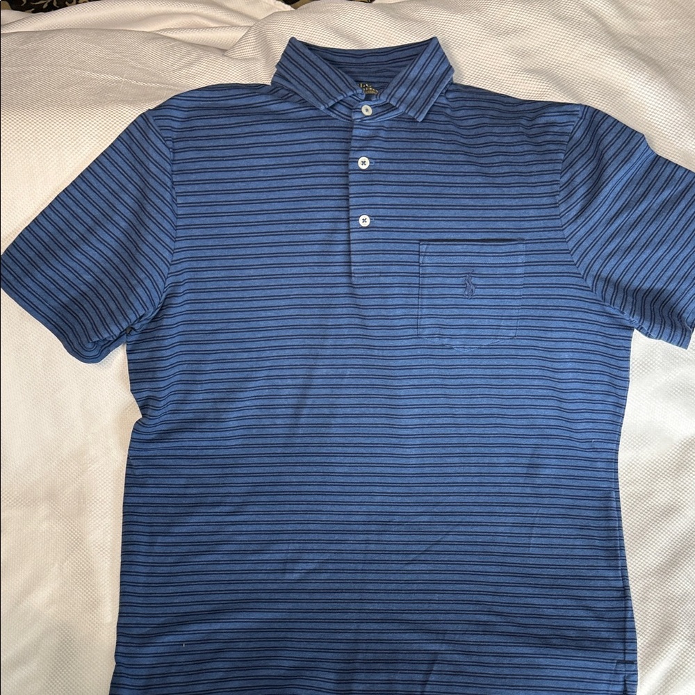 Men's Polo Ralph Lauren Blue Striped Polo Shirt - Medium